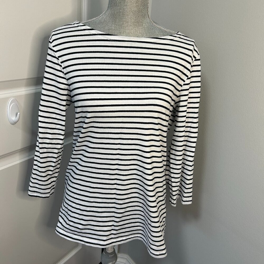 Black & White Boat Neck 3/4 Sleeve Top NWOT Size M - Picture 1 of 2
